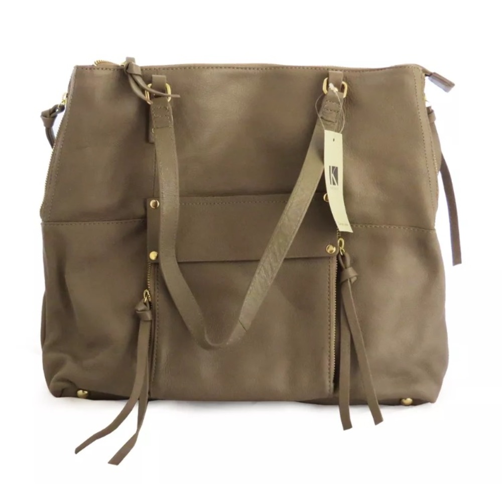 KOOBA Taupe Genuine Leather Tote Shoulder Bag